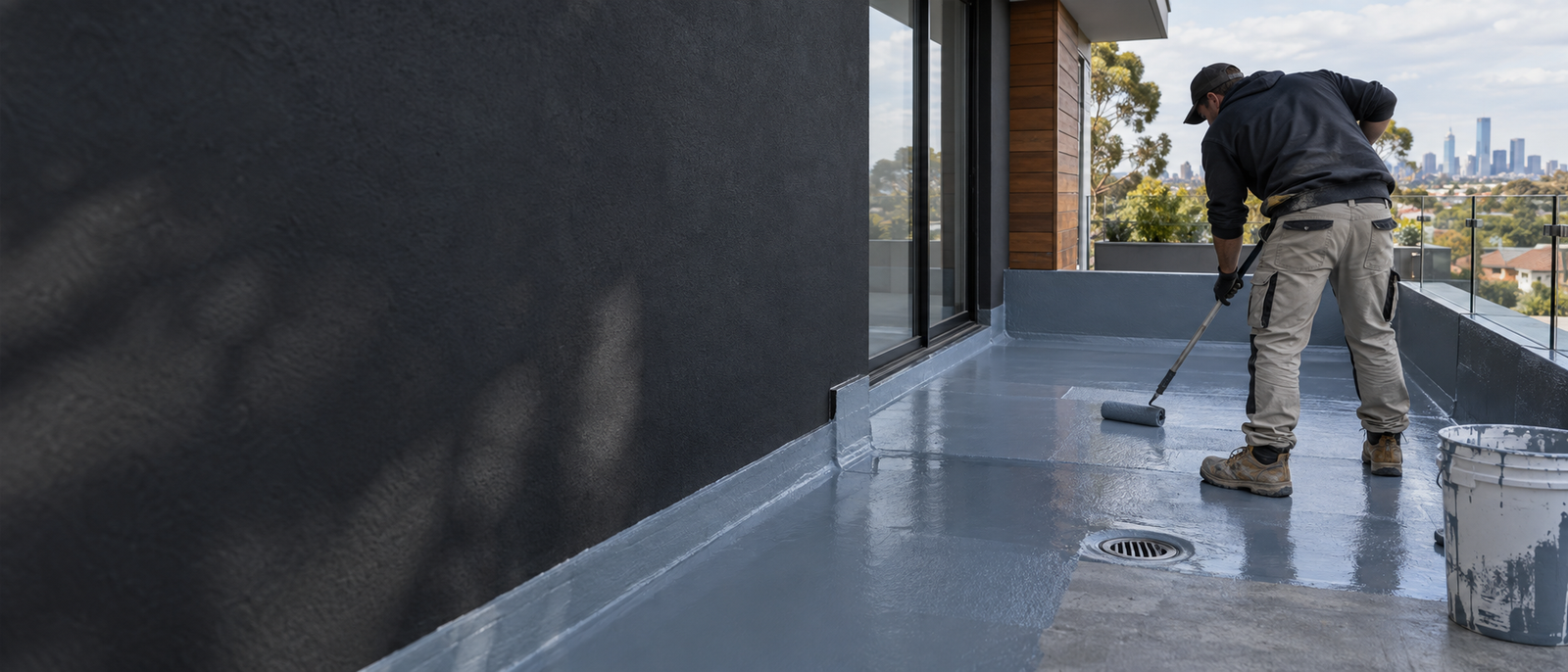 Waterproofing membrane applied to a residential balcony